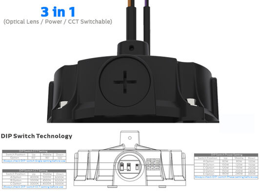 200W 150LPW HB5 3 в 1 сверхвысокий корпус с переключаемым оптическим объективом DIP (60°/90°/110°), мощность (100%-80%-60%), 3 CCT необязательно