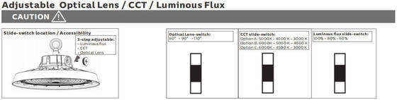 Светодиодный светильник Highbay с DIP-переключателем для настройки мощности и цветовой температуры, с несколькими вариантами угла луча для промышленного использования