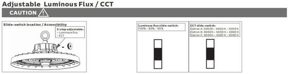HB3H Светодиодный светильник UFO High Bay с переключателем DIP для выбора мощности и 3 цветовыми температурами, 100 Вт, 150 лм/Вт, с опциональной функцией аварийного освещения 20 Вт/30 Вт @ 3 часа
