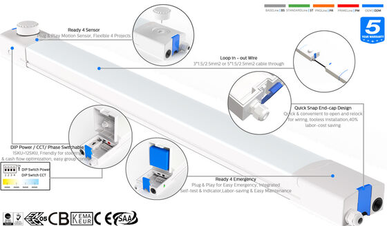 D4 светодиодная влагостойкая лампа с мощностью до 160 LPW DIP Power/3CCT/3-Phase Changing 1SKU=12SKU дружественная для идеального решения для многих приложений, таких как парковочные места, гаражи, фабрики